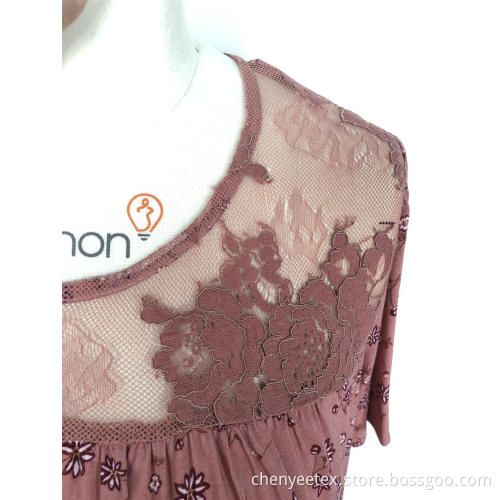 Ladies round neck lace short sleeves top